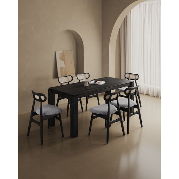 Manhattan Comfort Rectangle Dining Set of 7 W/ Colbert Chairs, 70.86 in L, American Solid Ash Wood, Black and Grey 6-DT02DCCA02-GY - main